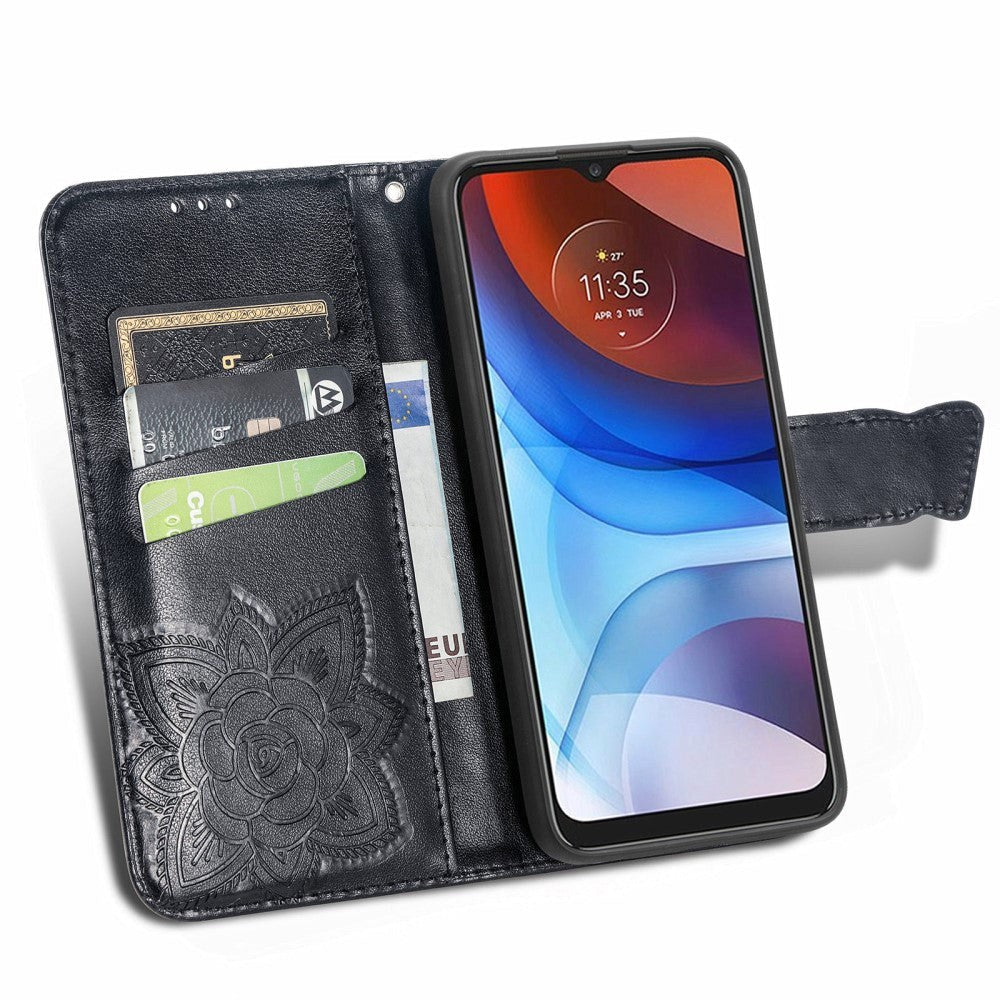 Motorola Moto E7 Power / E7i Power Læder Cover m. Pung - Sommerfugl - Sort