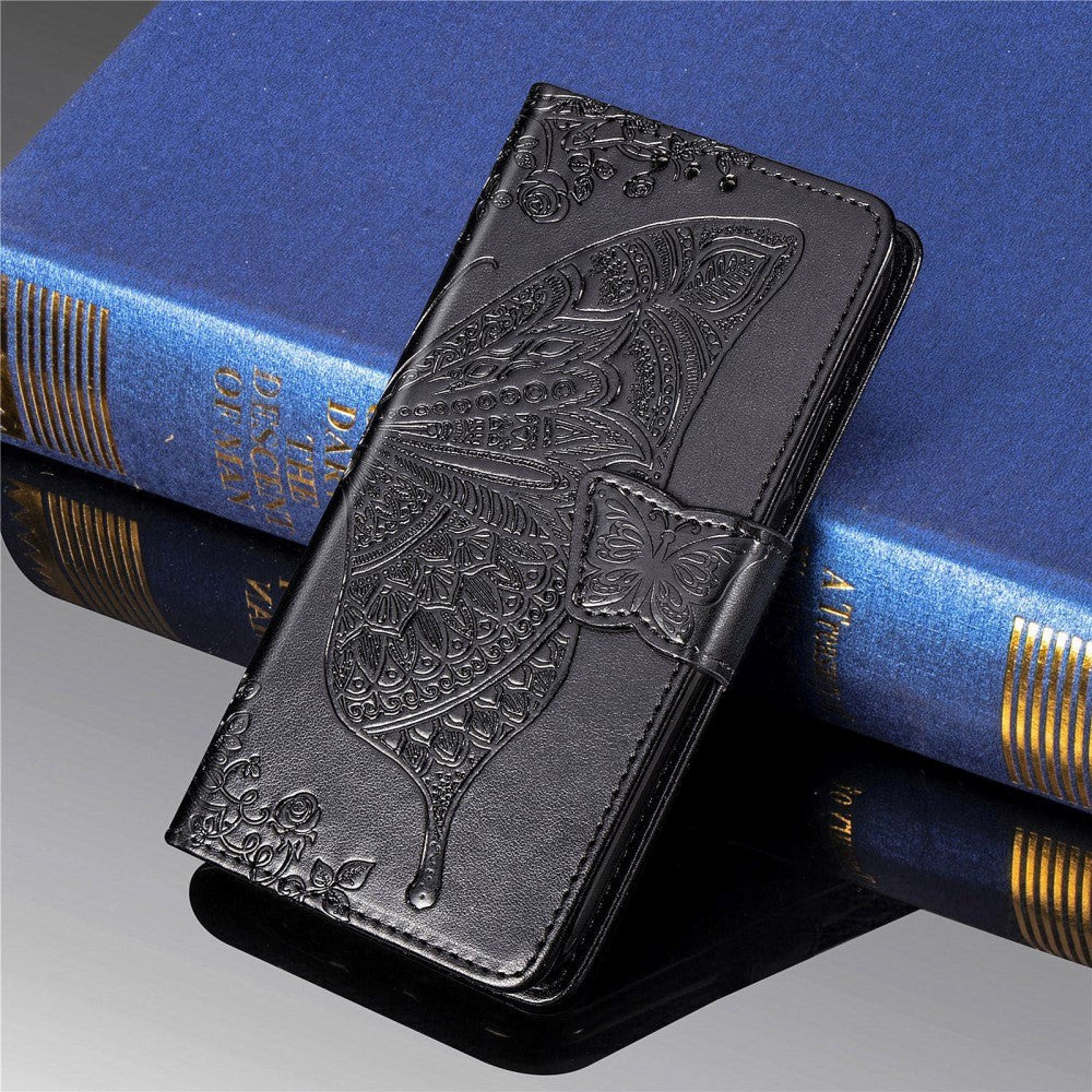 Motorola Moto E7 Power / E7i Power Læder Cover m. Pung - Sommerfugl - Sort
