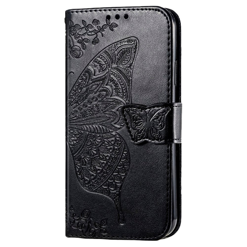 Motorola Moto E7 Power / E7i Power Læder Cover m. Pung - Sommerfugl - Sort