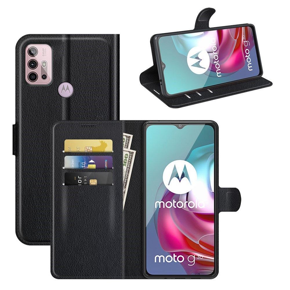 EIDERWOOD Motorola Moto G10 / G20 / G30 Kunstlæder Flip Cover m. Kortholder & Ståfunktion - Sort