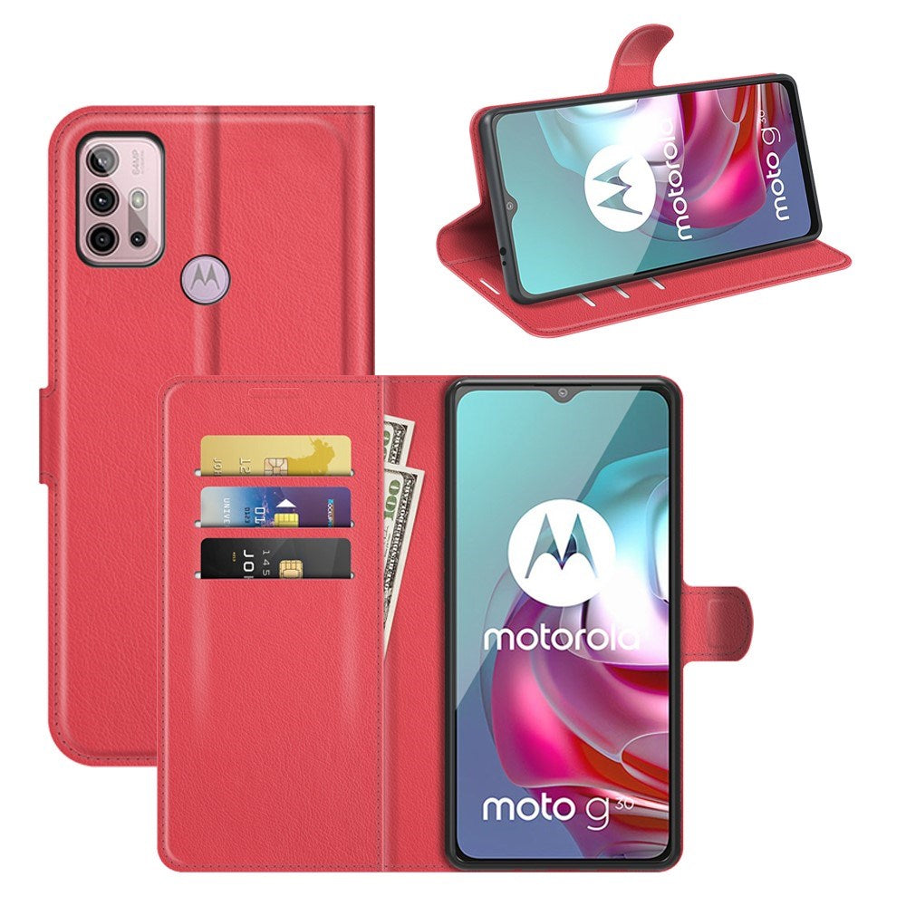 EIDERWOOD Motorola Moto G10 / G20 / G30 Kunstlæder Flip Cover m. Kortholder & Ståfunktion - Rød