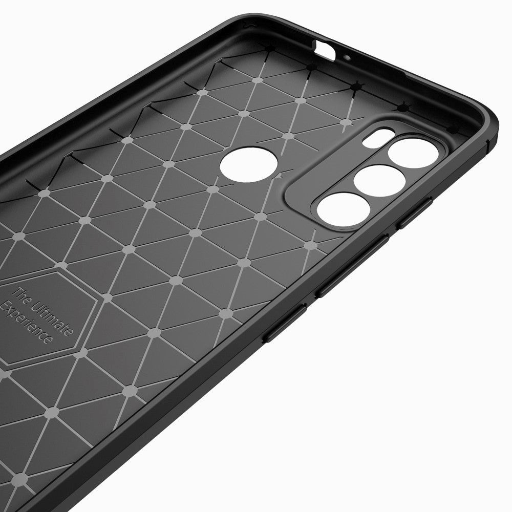 Motorola Moto G60 Brushed Carbon Fiber Fleksibelt Plastik Cover - Sort