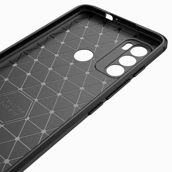 Motorola Moto G60 Brushed Carbon Fiber Fleksibelt Plastik Cover - Sort