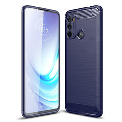 Motorola Moto G60 Brushed Carbon Fiber Fleksibelt Plastik Cover - Blå