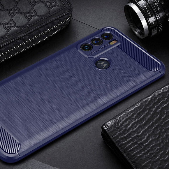 Motorola Moto G60 Brushed Carbon Fiber Fleksibelt Plastik Cover - Blå