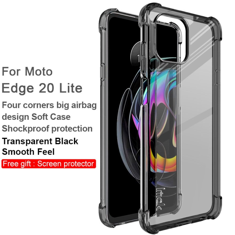 Motorola Edge 20 Lite IMAK Shock Resistant Case m. Beskyttelsesfilm - Gennemsigtig / Sort
