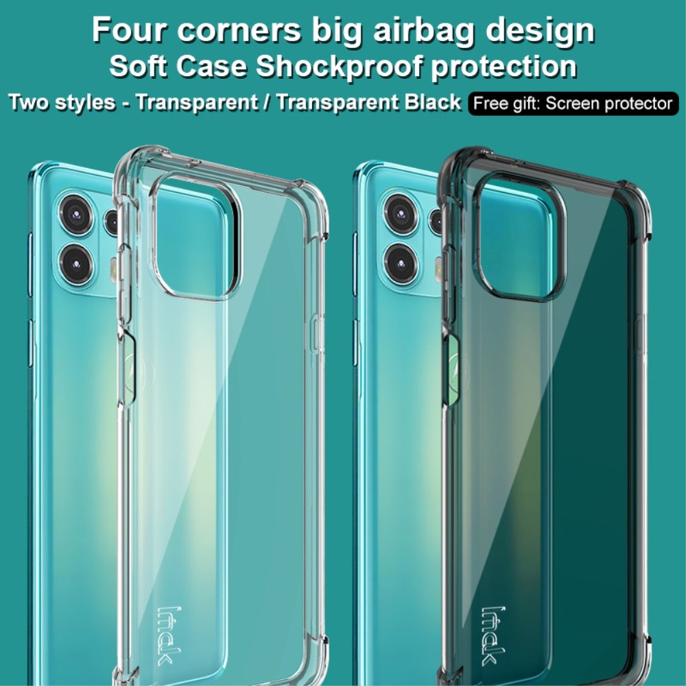 Motorola Edge 20 Lite IMAK Shock Resistant Case m. Beskyttelsesfilm - Gennemsigtig / Sort