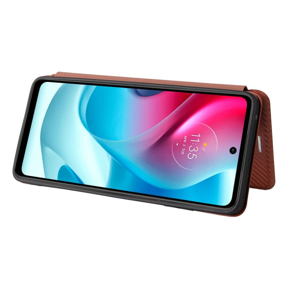 Motorola Moto G60s Carbon Fiber Fleksibelt Plastik Cover - Brun