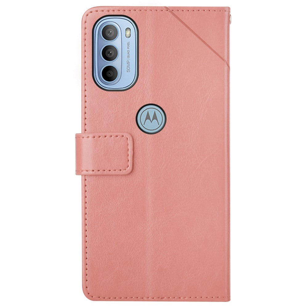 Motorola Moto G51 Læder Cover m. Pung & Strop - Opdelt Mønster - Lyserød