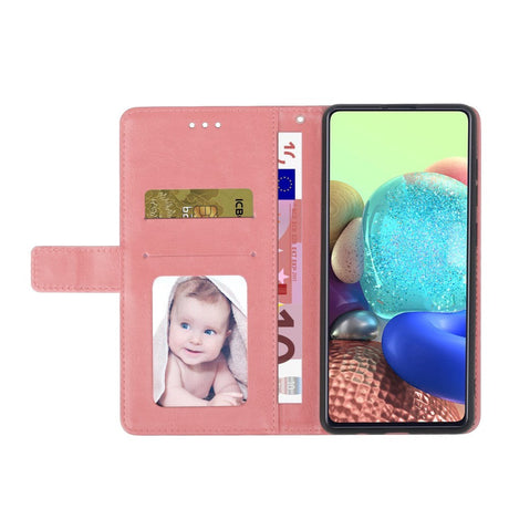 Motorola Moto G51 Læder Cover m. Pung & Strop - Opdelt Mønster - Lyserød