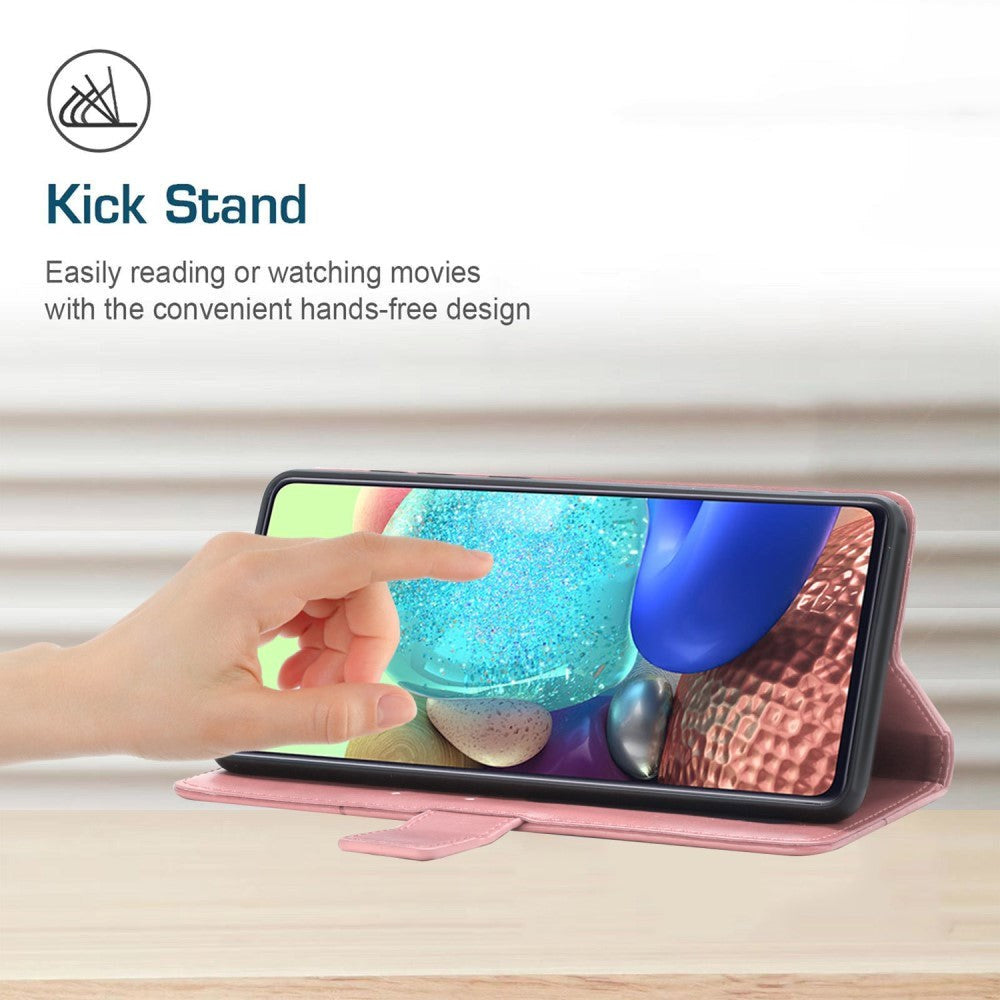 Motorola Moto G51 Læder Cover m. Pung & Strop - Opdelt Mønster - Lyserød