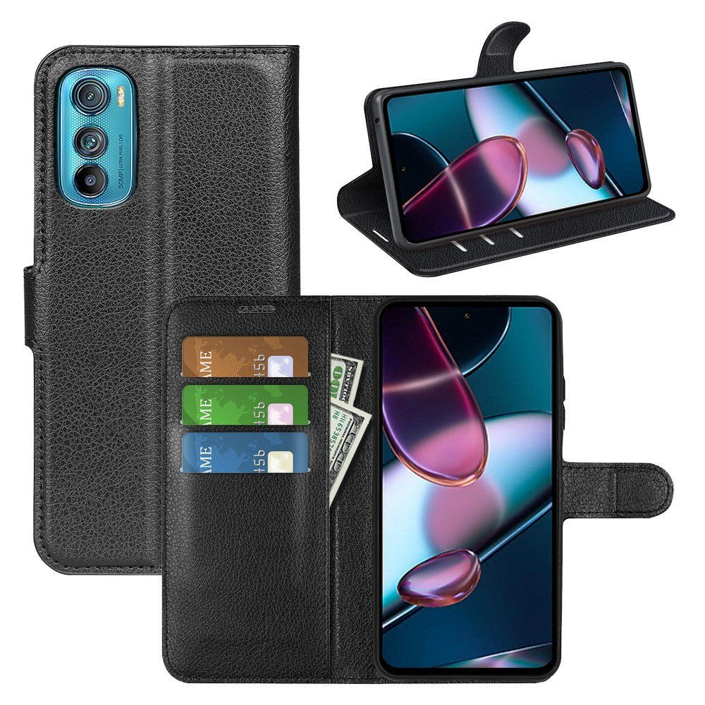 Motorola Edge 30 Litchi Læder Cover m. Pung - Sort