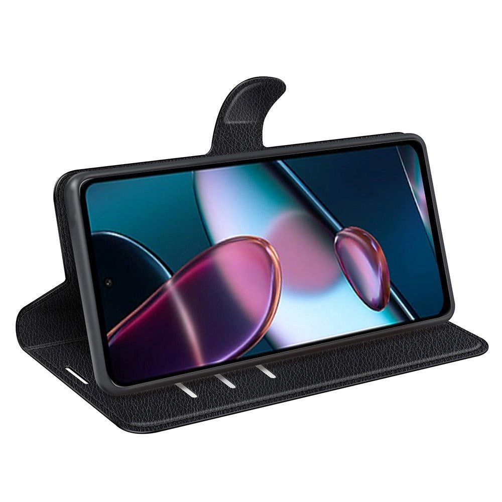 Motorola Edge 30 Litchi Læder Cover m. Pung - Sort