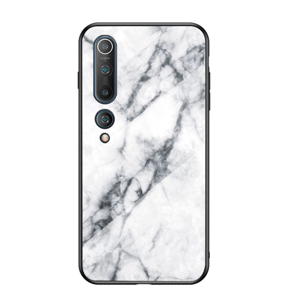Xiaomi Mi 10 5G / Mi 10 Pro 5G Cover m. Glasbagside - Hvid Marmor