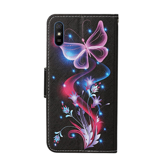 Xiaomi Redmi 9A / 9AT Læder Cover m. Pung - Sommerfugle