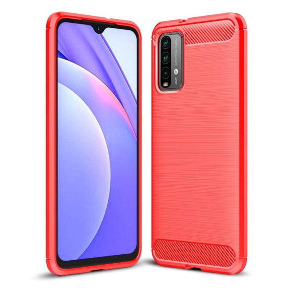 Xiaomi Poco M3 Brushed Carbon Fiber Fleksibelt Plastik Cover - Rød