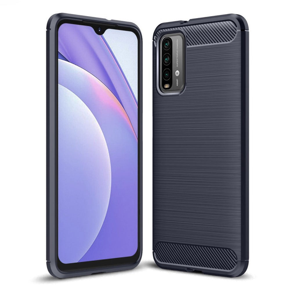 Xiaomi Poco M3 Brushed Carbon Fiber Fleksibelt Plastik Cover - Mørkeblå