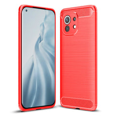 Xiaomi Mi 11 Brushed Carbon Fiber Fleksibelt Plastik Cover - Rød