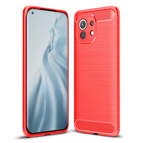 Xiaomi Mi 11 Brushed Carbon Fiber Fleksibelt Plastik Cover - Rød