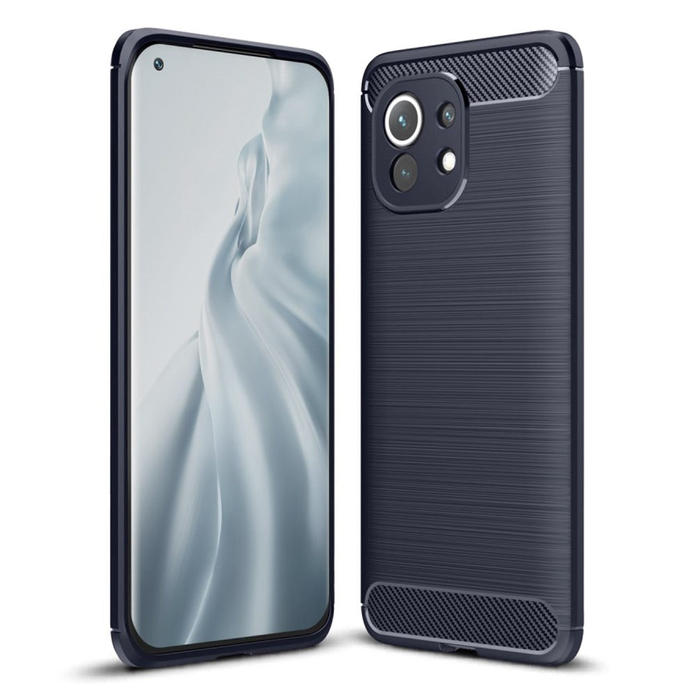 Xiaomi Mi 11 Brushed Carbon Fiber Fleksibelt Plastik Cover - Mørkeblå
