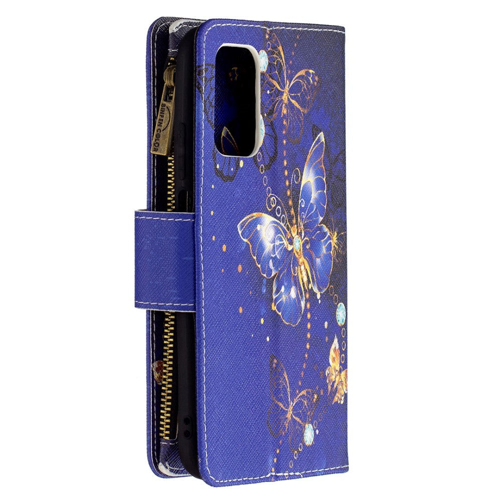 Xiaomi Poco M3 Læder Cover m. Stor Pung - Lilla sommerfugl