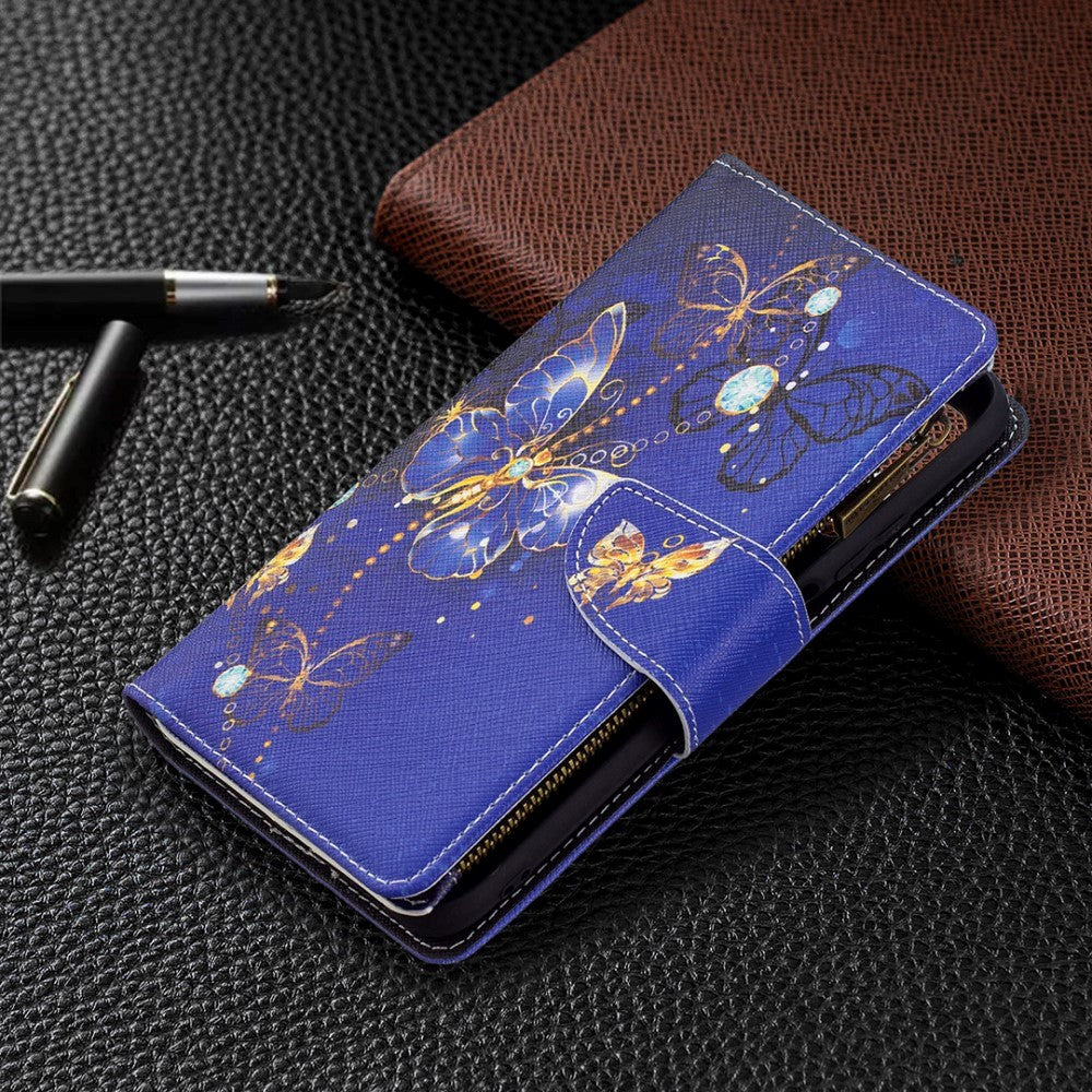 Xiaomi Poco M3 Læder Cover m. Stor Pung - Lilla sommerfugl