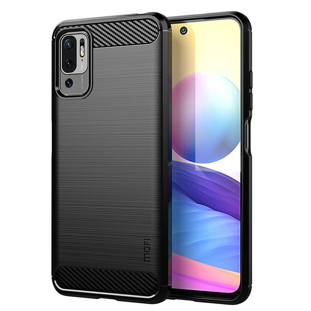 Xiaomi Redmi Note 10 5G Mofi Brushed Carbon Fiber Fleksibelt Plastik Cover - Sort