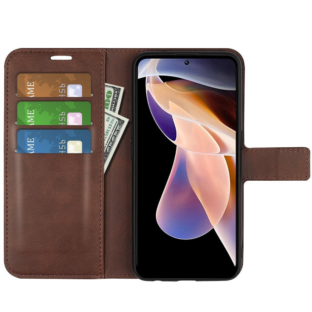 Xiaomi Redmi Note 11 Pro+ (Plus) Læder Cover m. Kortholder & Magnetisk Luk - Mørke Brun