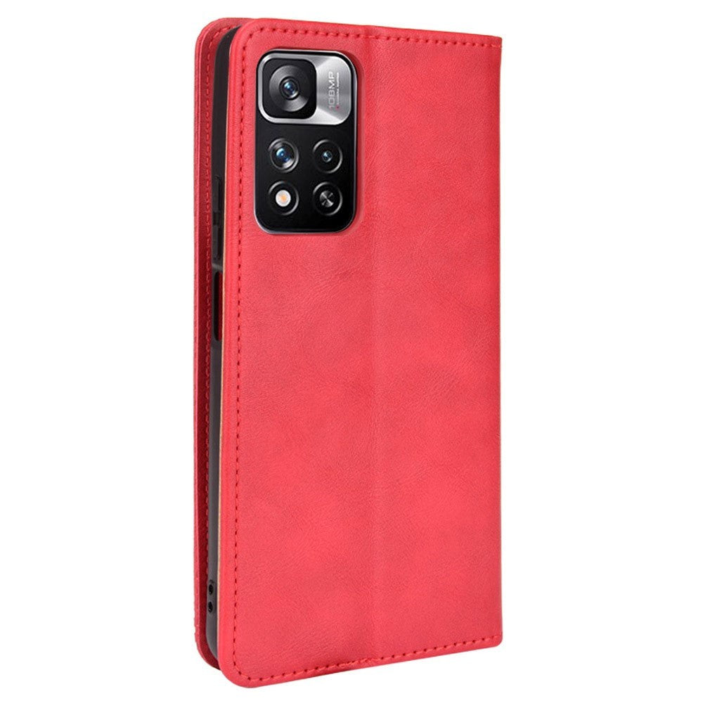 Xiaomi Redmi Note 11 Pro+ (Plus) Vintage Look Læder Cover m. Pung - Rød
