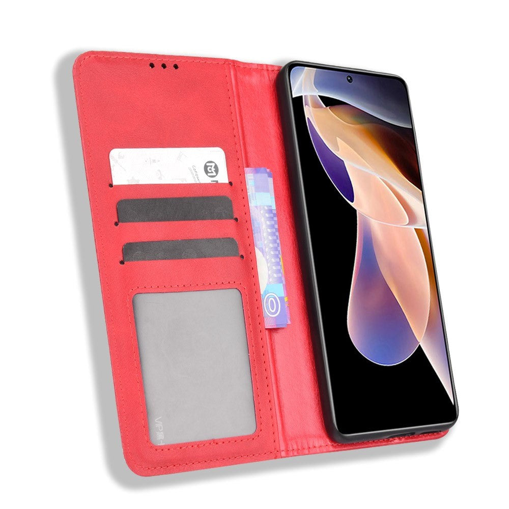 Xiaomi Redmi Note 11 Pro+ (Plus) Vintage Look Læder Cover m. Pung - Rød