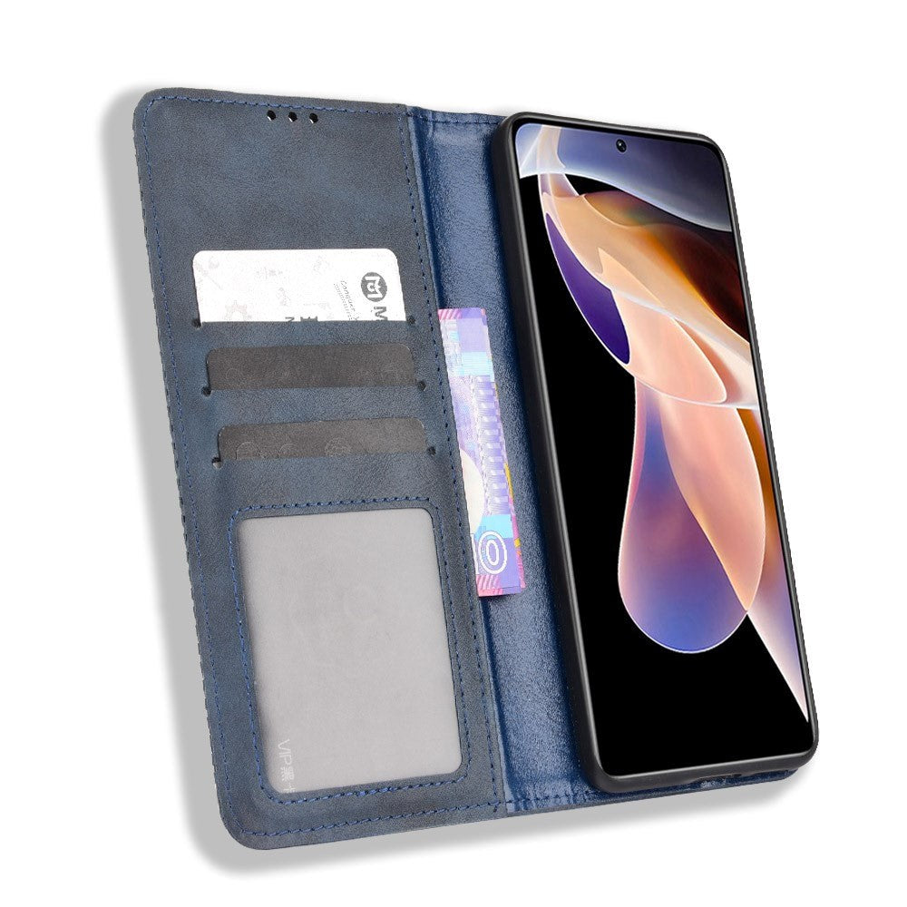 Xiaomi Redmi Note 11 Pro+ (Plus) Vintage Look Læder Cover m. Pung - Blå