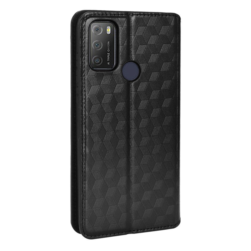 Alcatel 1S (2021) / 3L (2021) Læder Flip Cover m. Pung - Rhombus - Sort