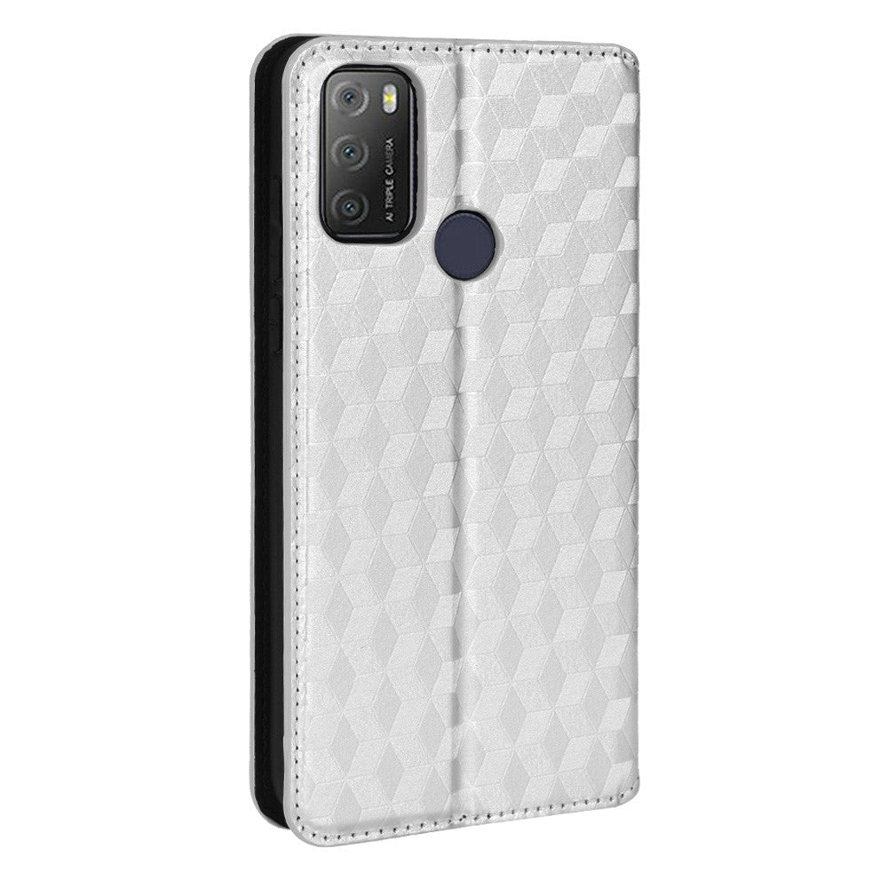Alcatel 1S (2021) / 3L (2021) Læder Flip Cover m. Pung - Rhombus - Sølv
