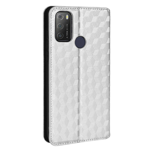Alcatel 1S (2021) / 3L (2021) Læder Flip Cover m. Pung - Rhombus - Sølv