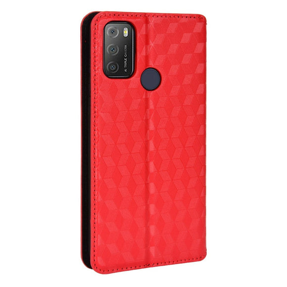 Alcatel 1S (2021) / 3L (2021) Læder Flip Cover m. Pung - Rhombus - Rød