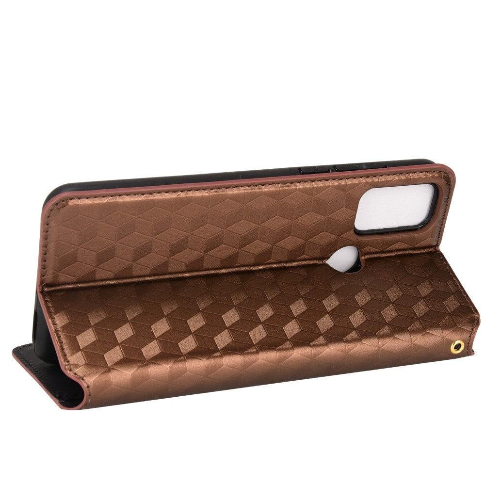 Alcatel 1S (2021) / 3L (2021) Læder Flip Cover m. Pung - Rhombus - Brun