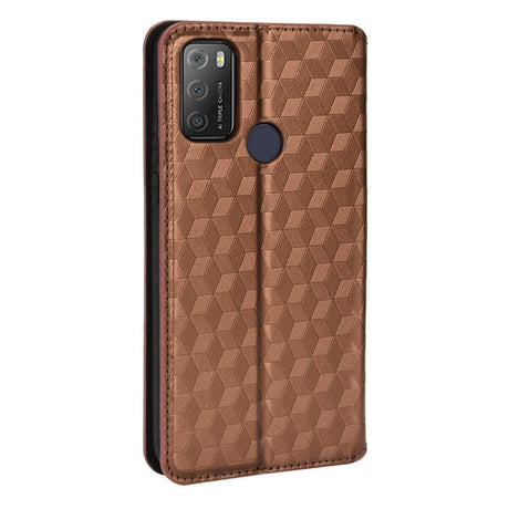 Alcatel 1S (2021) / 3L (2021) Læder Flip Cover m. Pung - Rhombus - Brun