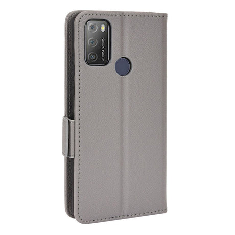 Alcatel 1S (2021) / 3L (2021) Litchi Læder Cover m. Pung - Grå