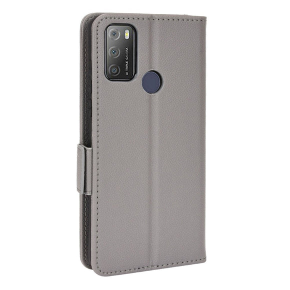 Alcatel 1S (2021) / 3L (2021) Litchi Læder Cover m. Pung - Grå