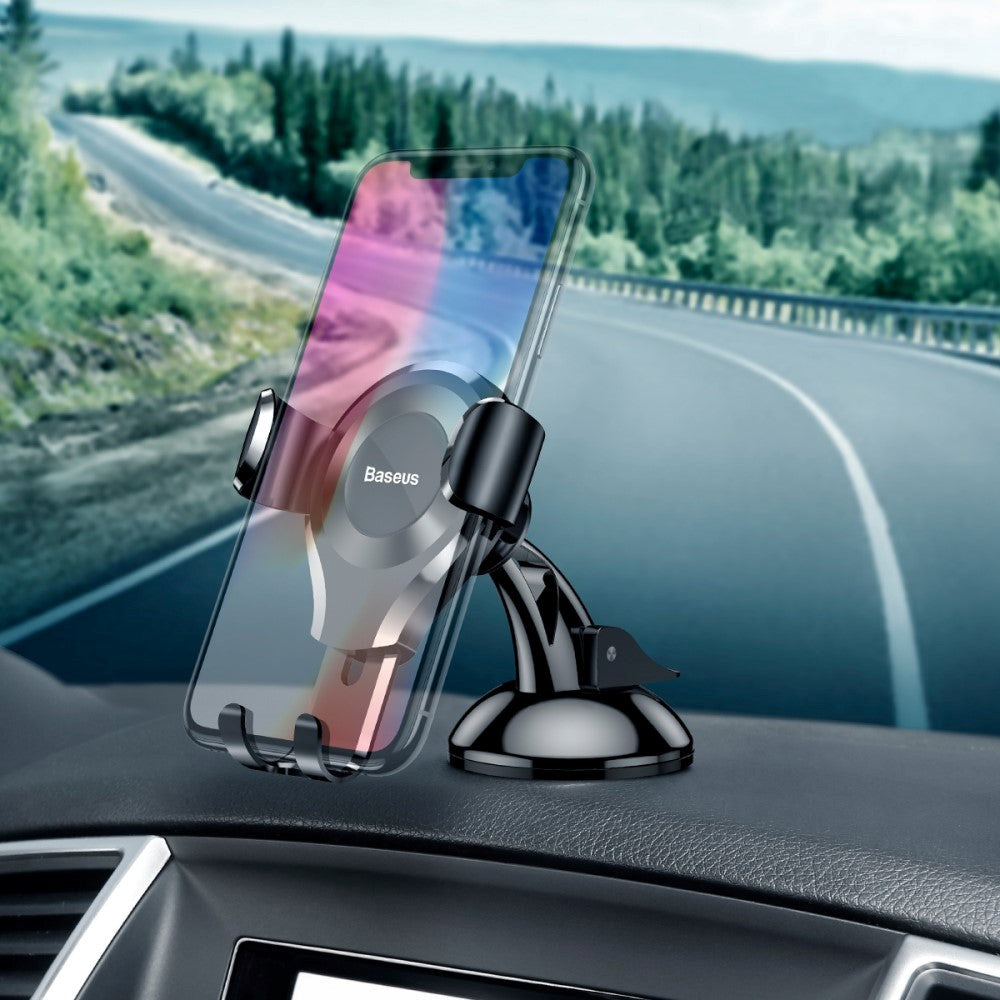 Baseus Suction Cup Gravity Car Mount - Mobilholder til bil - Max Mobil: 63 x 88mm - Sort