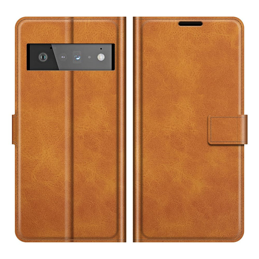 Google Pixel 6 Pro Læder Cover m. Kortholder & Magnetisk Luk - Lysebrun