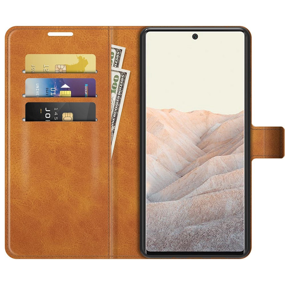 Google Pixel 6 Pro Læder Cover m. Kortholder & Magnetisk Luk - Lysebrun