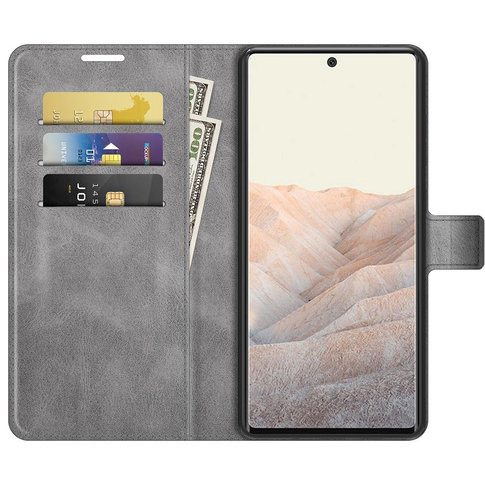 Google Pixel 6 Pro Læder Cover m. Kortholder & Magnetisk Luk - Grå
