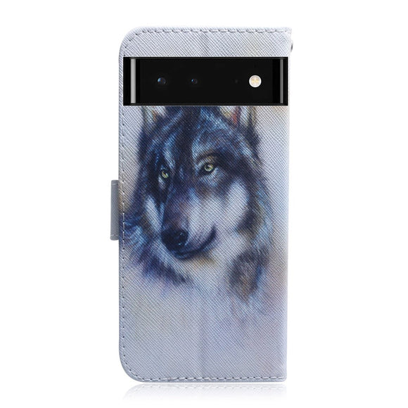 Google Pixel 6 Læder Cover m. Pung & Print - Ulv