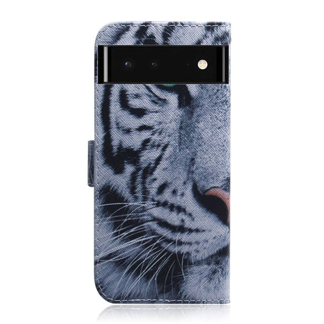 Google Pixel 6 Læder Cover m. Pung & Print - Tiger