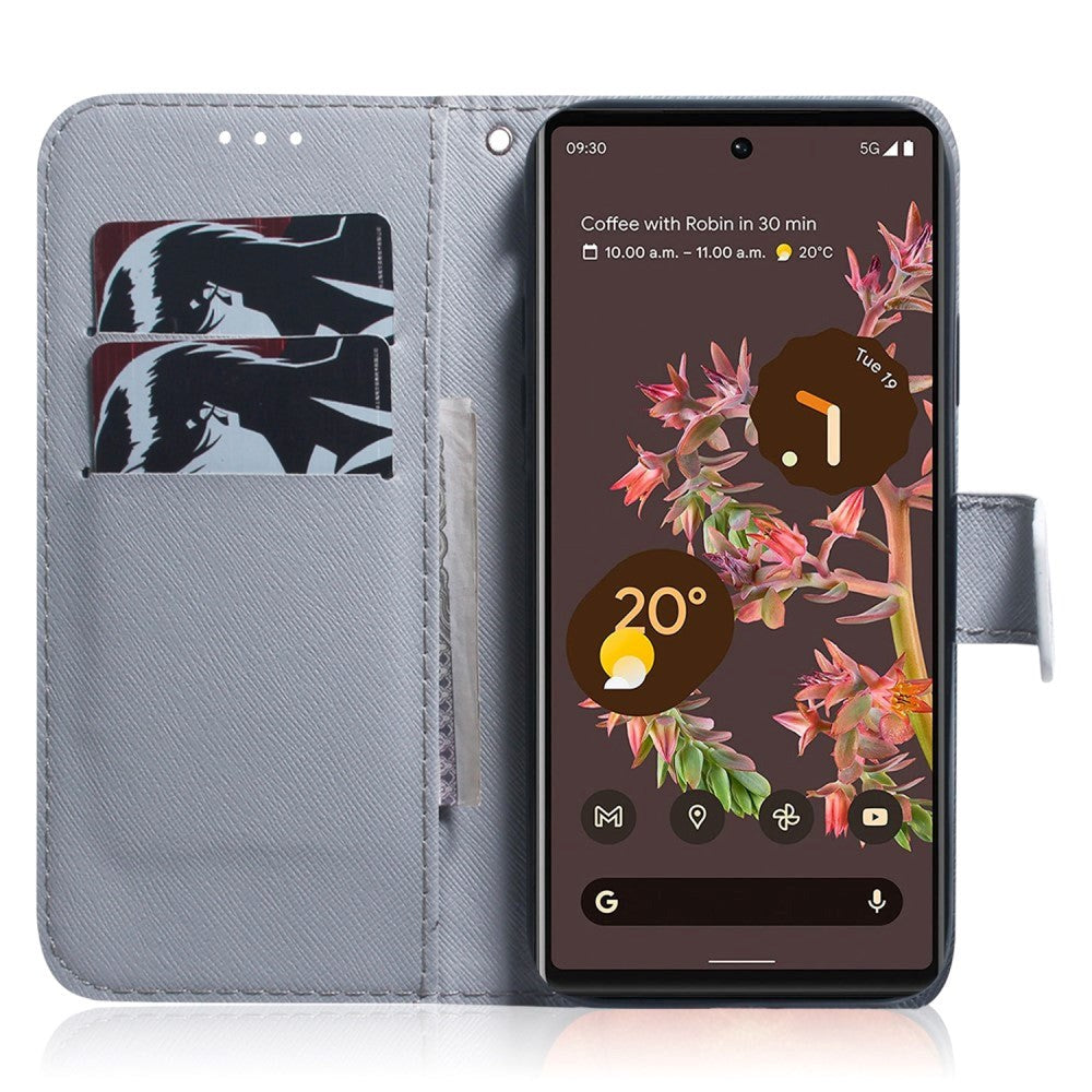 Google Pixel 6 Læder Cover m. Pung & Print - Tiger