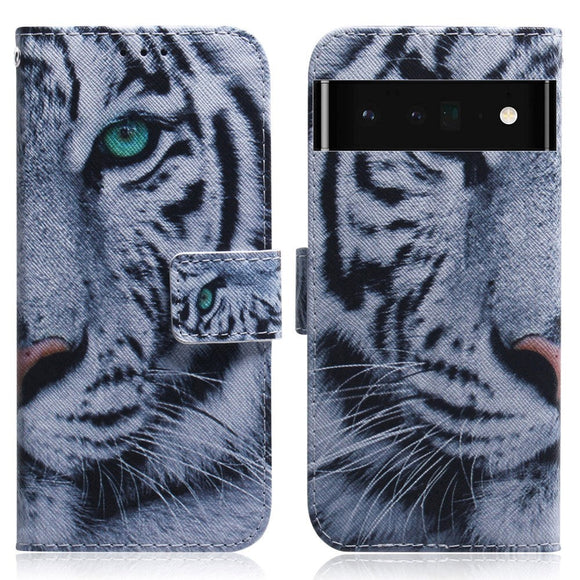 Google Pixel 6 Pro Læder Cover m. Pung & Print - Hvid Tiger