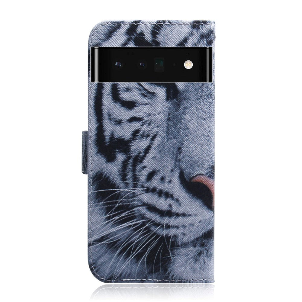 Google Pixel 6 Pro Læder Cover m. Pung & Print - Hvid Tiger