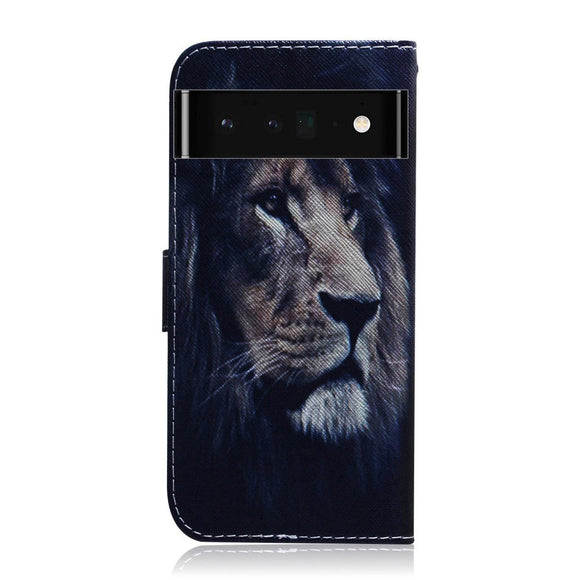 Google Pixel 6 Pro Læder Cover m. Pung & Print - Løve