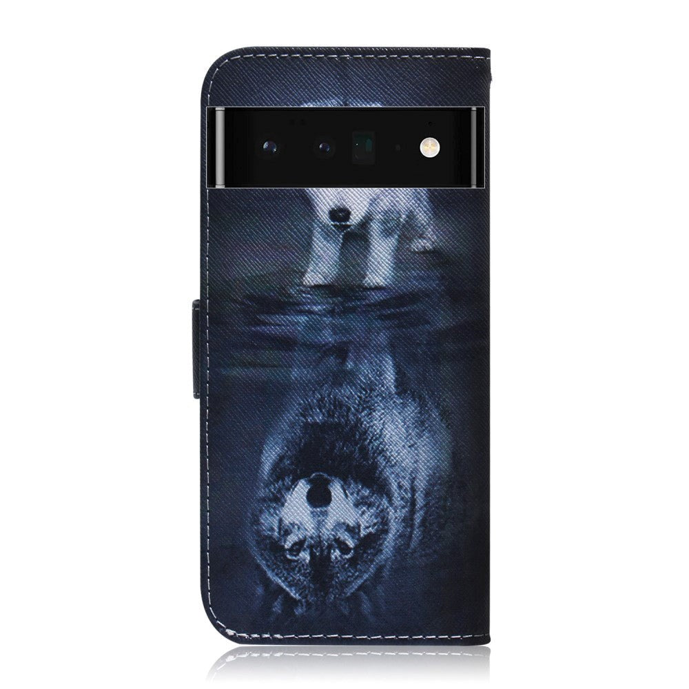 Google Pixel 6 Pro Læder Cover m. Pung & Print - Hund & Ulv